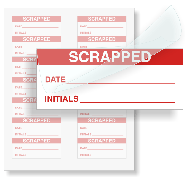 Scrapped Calibration Labels, Red On Silver