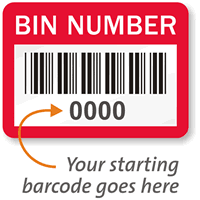 BIN NUMBER Label, barcode, pack of 1000