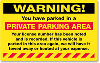 Warning Private Parking Area Sticker