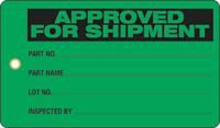 Approved For Shipment Plastic Inspection Tags