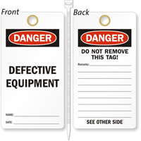 Defective Equipment Lockout Tag