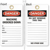 Machine Ordered Down Lockout Tag