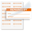 Repaired By Calibration Labels, Orange On Silver