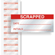 Scrapped Calibration Labels, Red On Silver
