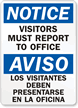 Notice Visitors Must Report Bilingual Sign