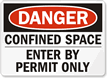 Danger Confined Space Permit Only Sign