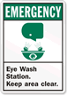 Emergency Eye Wash Station Keep Clear Sign