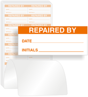Repaired By Calibration Labels, Orange On White