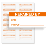 Repaired By Calibration Labels, Orange On White