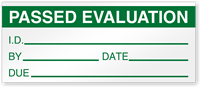 Passed Evaluation I.D. Write-On Quality Control Label
