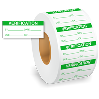 Verification Label Roll, Green on White